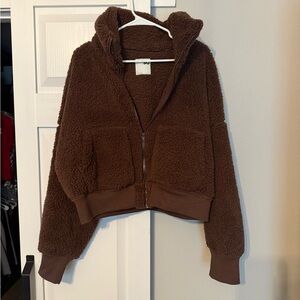 Brown Sherpa Zip Hoodie